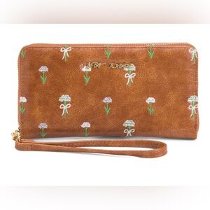 Betsey Johnson Floral Embroidered Zip Around Wristlet Wallet